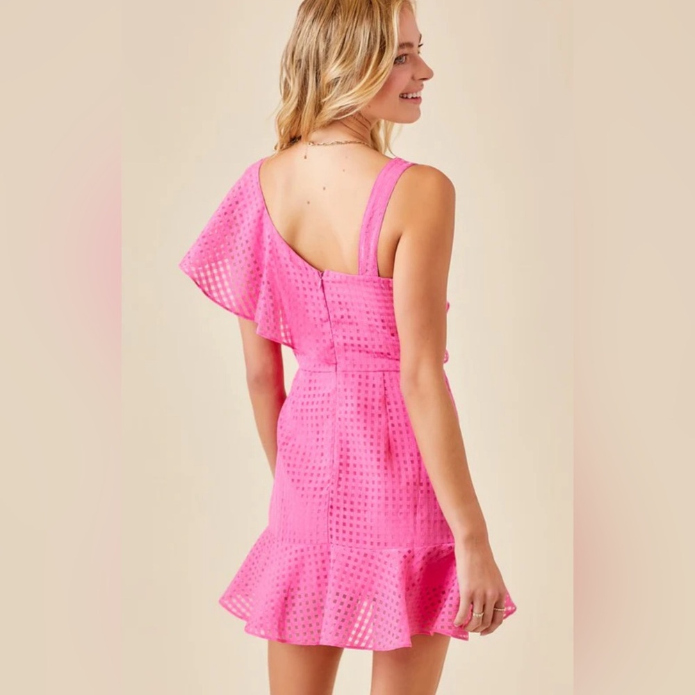 Pink Asymmetrical Ruffled One-Shoulder Sundress - Picture 2 of 2